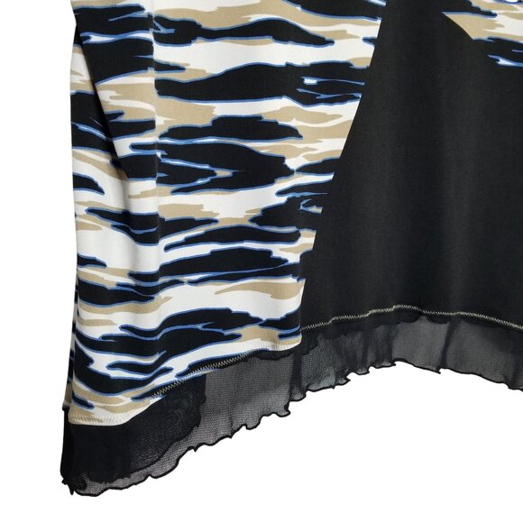 CJ Banks Sz 1X Shirt Artsy Fluid Jersey Stretch Sheer Ruffle Curved Hem Pullover - Picture 5 of 7